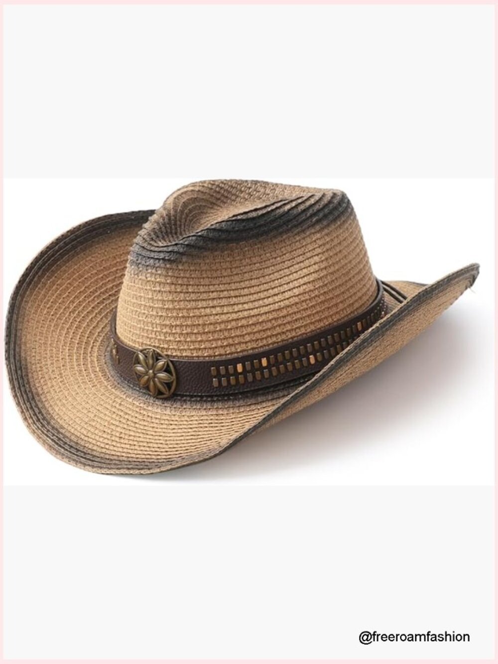Straw Cowboy Hat with Shapeable Brim, Breathable Woven Hollow Out, Adjustable,